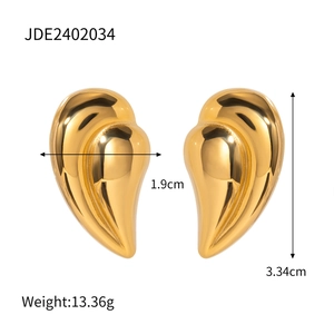 18k gold plated stainless steel teardrop heart earrings for women, 3.34cm length