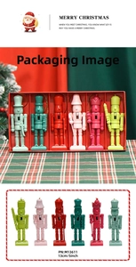 Set of six 13cm colorful wooden nutcracker soldier ornaments in a festive red gift box