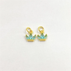 Elegant gold crown pendant with light blue marquise zircon for DIY jewelry necklaces