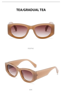 Front and side macro views of vintage rectangular tea gradient lens sunglasses