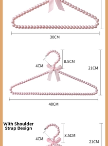 Pink pearl clothes hangers with ribbon bow detail showing 30cm and 40cm dimensions