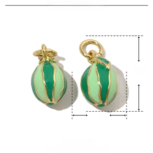 Detailed view of watermelon fruit charms with 16mm height and 8mm width measurements