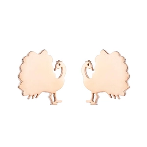 Turkey shaped stud earrings in rose gold finish with elegant minimalist metal design