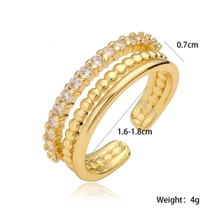 Minimalist double layer geometric ring in 18K gold plated copper with shiny zircons