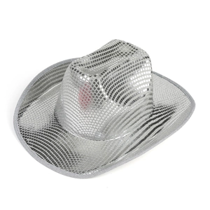 Adult Western Cowboy Hat With Shiny Sequins Punk Style Wide Brim Disco Party Hat For Men Women Stage Costume Jazz Hat