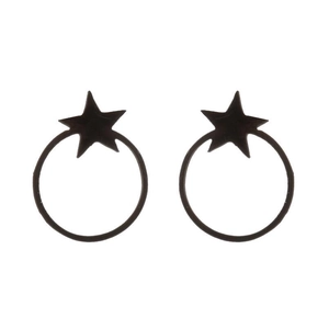 Minimalistische schwarze Edelstahl-Ohrstecker mit Sternen und geometrischem Kreisdesign