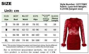 Größentabelle für das Spitzenkleid mit detaillierten Maßen in Zentimetern für die Passform