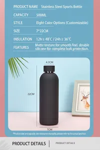 Details zur 500ml mattschwarzen Edelstahl-Sportflasche mit auslaufgeschütztem Design