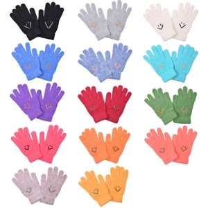Winter knitted gloves with smile embroidery in 14 colors and elastic ribbed cuffs