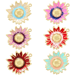 Sunflower Pendant Copper Enamel Charms For DIY Necklace Bracelet Making Colorful Flower Jewelry Accessories For Women
