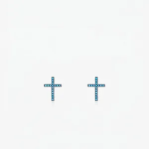 925 Sterling Silver Cross Stud Earrings With Synthetic Turquoise Vintage Simple Elegant Jewelry For Women