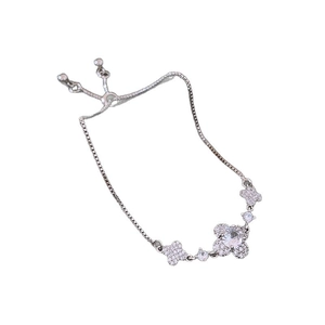 Silver flower adjustable bracelet with crystal pavé pendants and slider closure