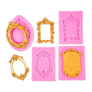 Baroque style silicone frame molds for cake decor and resin crafts with gold samples