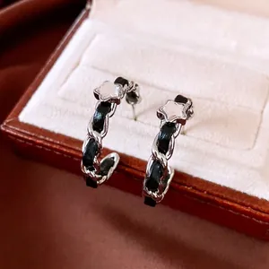 Star C Shaped Hoop Earrings For Women With PU Leather Woven Chain Copper And 925 Sterling Silver Earring Post