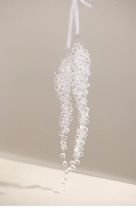 Macro detail of acrylic crystal beaded pendant for Christmas tree decoration