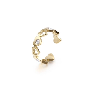 Bague Coeur Creux En Acier Inoxydable Incrustée De Zircone Bande Ouverte Réglable Bijoux Pour Femmes Mode Coréenne Minimaliste