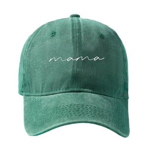 Berretto da baseball classico in cotone lavato verde scuro con ricamo mama sul davanti