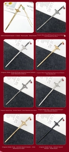 Macro details of ancient sword hairpins in gold and black finishes with jade pendants