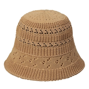 Breathable hollow knit khaki bucket hat for women summer sun protection accessory