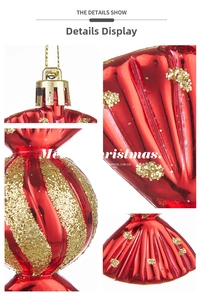 Macro shot of red metallic Christmas ornament with gold glitter spiral and dots details