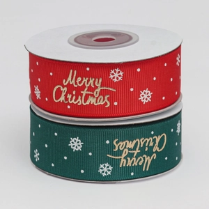 Détails de rubans côtelés rouge et vert Merry Christmas avec motifs en feuille d'or