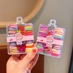 Kids colorful hair accessories set in a transparent storage box for girls' hairstyling