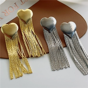 Golden and silver heart tassel earrings in 18k gold plated titanium steel, stylish pair