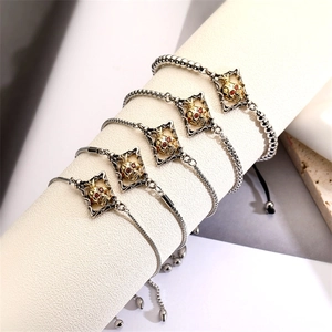 Gothic Skull Bracelet Copper Red Zircon Dual Tone Adjustable Box Chain Jewelry For Men Women Punk Rock Style