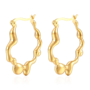 Minimalist irregular gold stainless steel wave hoop earrings with polished reflective finish