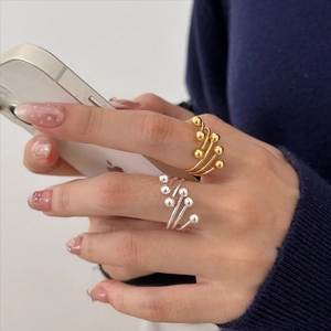 925 Sterling Silver Ring For Women Minimalist Multi Layer Spiral Wrap Design With Round Beads Open Adjustable