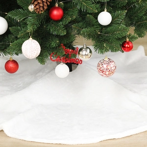 Plush white long faux fur Christmas tree skirt for elegant holiday home floor decorations