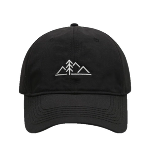 Waterproof outdoor hiking baseball cap with white mountain embroidery in black