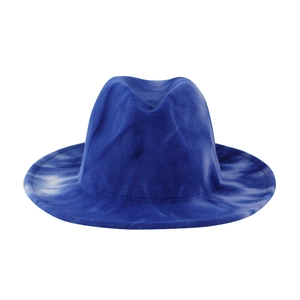 British style blue tie-dye wide brim wool fedora hat with a classic gradient pattern