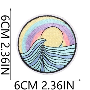 Detailed size measurement of a 6cm colorful ocean wave embroidered patch on white base