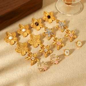 Elegant gold and silver stainless steel flower earrings collection with pearls and crystals