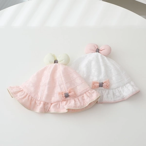 Détail des chapeaux de soleil en dentelle pour bébés avec texture ajourée et nœud