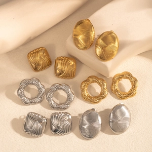 Titanium Steel Geometric Crinkled Earrings For Women Gold Silver Electroplated Stainless Steel Earring Post Chic Jewelry