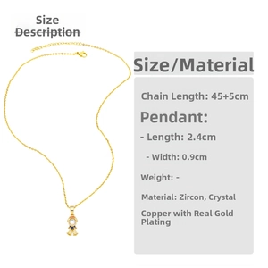 Detailed view of fairy princess mermaid pendant with zircon and 18K gold chain dimensions