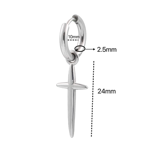 Detailed size specifications for silver stainless steel cross pendant hoop earring