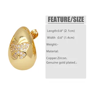 Detailed dimensions of water drop heart earrings with gold plating and zircon inlay