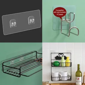 Transparent strong adhesive hooks for bathroom wall shelves with double claw design