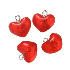 Translucent red acrylic heart charms with silver metal rings for DIY jewelry making