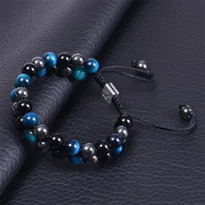 Detail of 8mm double-layer tiger eye stone beads with Tree of Life adjustable slide knot