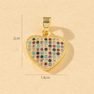Colorful zircon heart pendant in gold-plated copper with 2cm x 1.4cm dimensions