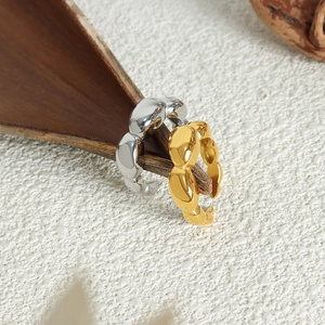 Minimalist French style oval geometric open rings in polished gold and silver finish