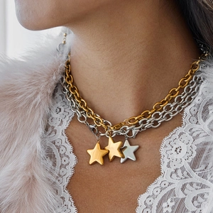 Star Pendant Necklace Stainless Steel Waterproof Hypoallergenic Chunky Chain Vacation Style Jewelry For Women