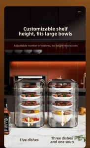 Adjustable clear food cover tiers with 7cm and 14cm spacing for modular kitchen storage