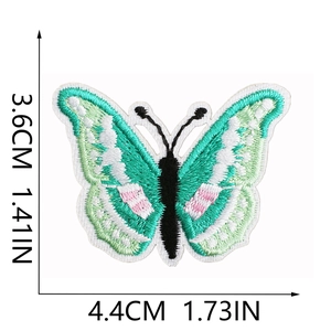 Detail view of colorful butterfly embroidery patch showing stitches and 4.4cm width size