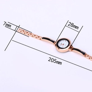 Elegant rose gold quartz watch with black enamel links and white dial for women