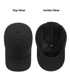 Detailed top view and interior lining of men's winter baseball cap with ear flaps